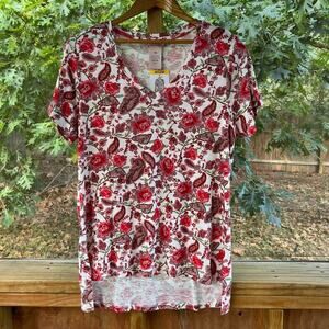 Philosophy Women's Red And White Floral 100% Pima Cotton Tee Size M. NEW